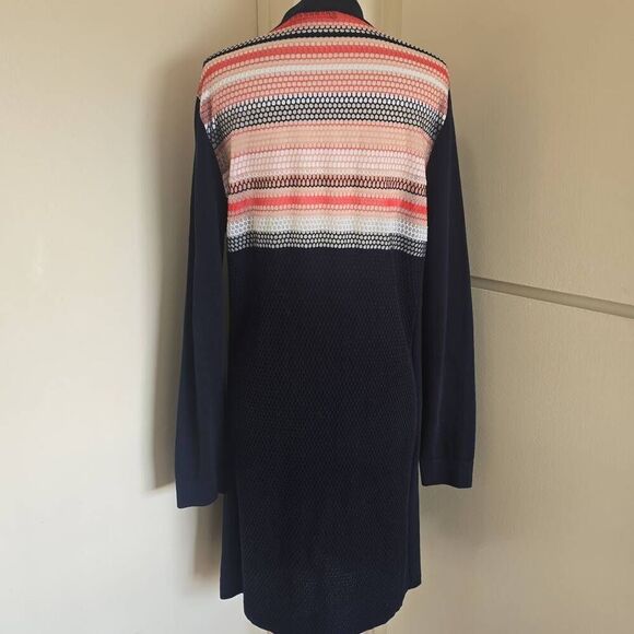 MAGASCHONI BRAND. NAVY/ ORANGEBOMBRE STRIPE CARDIGAN LONG SLEEVE, NWOT, SZ. S - Picture 5 of 7
